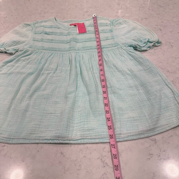 NWT Simplify Southern Babydoll Seafoam Short Sleeve Shirt Cotton Gauze Pintuck - Picture 14 of 14